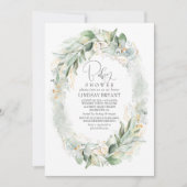 金ゴールドユーカリプスグリーンリースボホベイビーシャワー 招待状 (正面)