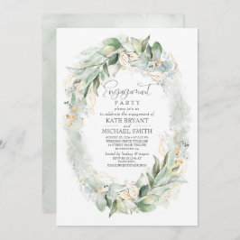 金ゴールドユーカリプスグリーンリース婚約パーティ 招待状