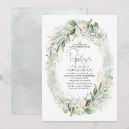 金ゴールドユーカリプスグリーンリーリースボホバプテスマ 招待状