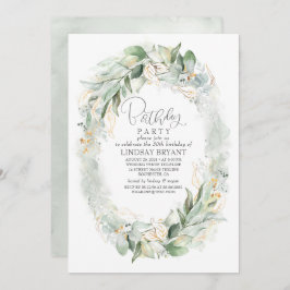 金ゴールドユーカリプスグリーンリーリースボホ誕生日 招待状