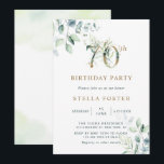 金ゴールドユーカリプタスボタニカル70thバースデーパーティーインヴィ 招待状<br><div class="desc">この70歳の誕生日パーティーの招待絵を描は水の色のユーカリと植物性の金ゴールド番号と離れ緑のを備えている。</div>