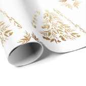 金ゴールドユーカリプタスメリークリスマスツリー ラッピングペーパー (ロールコーナー)