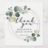 金ゴールドユーカリプトゥスグリーンリーサンキューブライダルシャワー ワインラベル (シングルラベル)