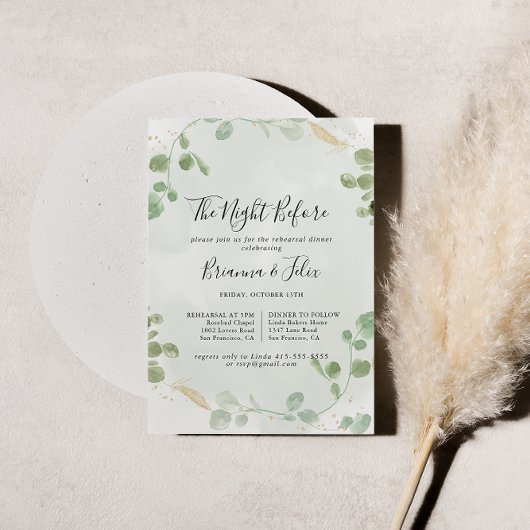 金ゴールドユーカリプトゥスナイトリハーサルディナー前 招待状