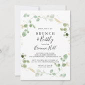 金ゴールドユーカリプトゥスブランチアンドバブリーブライダルシャワー 招待状 (正面)