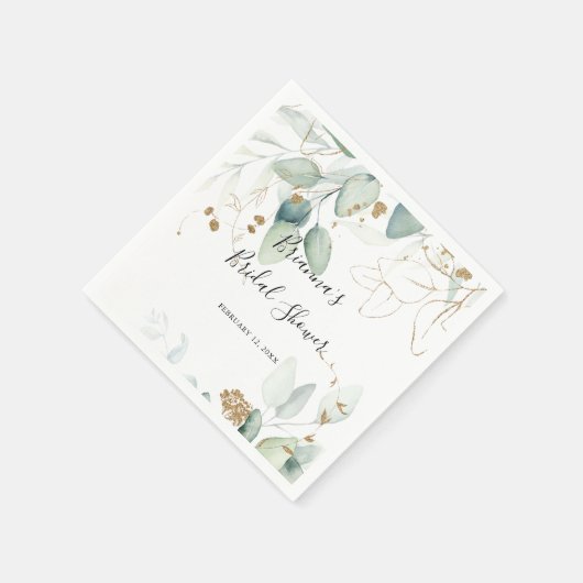 金ゴールドユーカリプトゥス書道ブライダルシャワーナプキンス スタンダードカクテルナプキン (角)