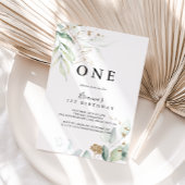 金ゴールドユーカリプトゥス書道最初の誕生日パーティー 招待状