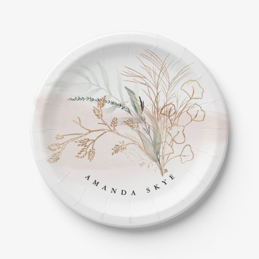 金ゴールドユーカリモダン抽象芸術 ペーパープレート (正面)