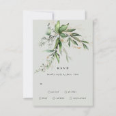 金ゴールドユーカリリースグリーンシーガラス結婚ズ 出欠カード (正面)