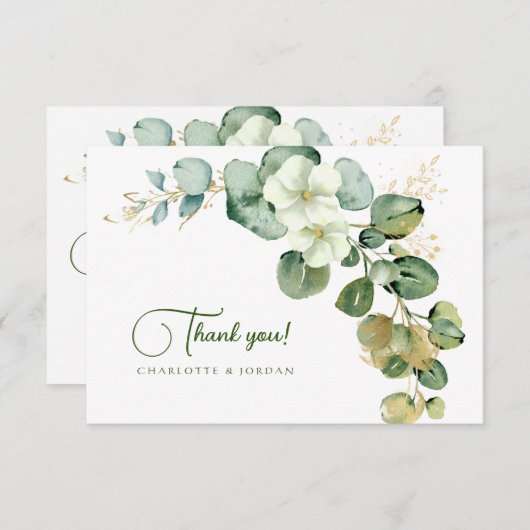 金ゴールドユーカリリースグリーンシーガラス サンキューカード (正面/裏面)