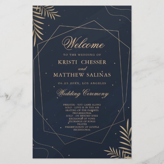 金ゴールドユーカリ幾何学結婚式 プログラムカード (正面)