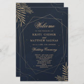 金ゴールドユーカリ幾何学結婚式 プログラムカード (正面/裏面)