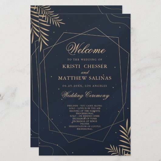 金ゴールドユーカリ幾何学結婚式 プログラムカード (正面/裏面)