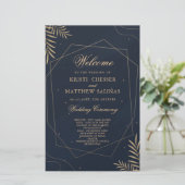 金ゴールドユーカリ幾何学結婚式 プログラムカード (スタンド正面)