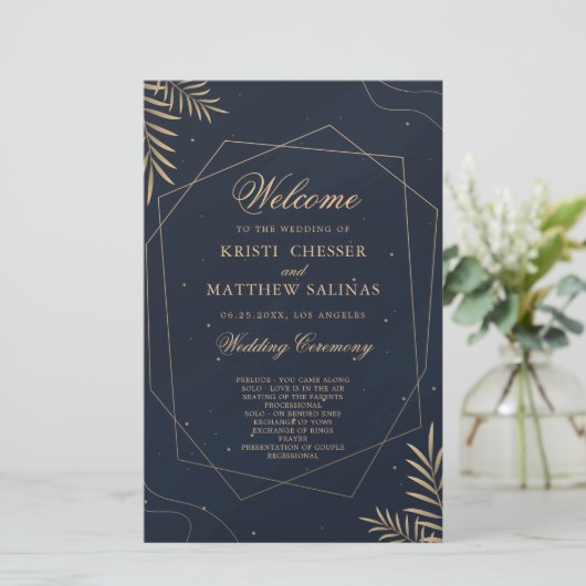 金ゴールドユーカリ幾何学結婚式 プログラムカード (スタンド正面)