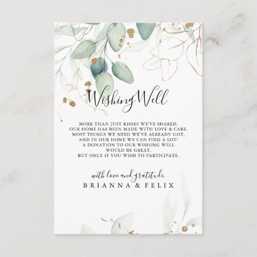 金ゴールドユーカリ書結婚道の願い井戸 エンクロージャーカード (正面)