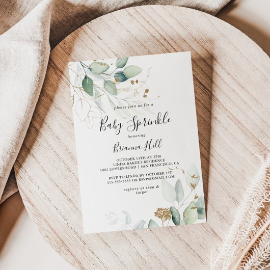 金ゴールドユーカリ書道ベビー散水 招待状