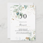 金ゴールドユーカリ書道50th誕生日パーティー 招待状 (正面)