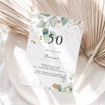 金ゴールドユーカリ書道50th誕生日パーティー 招待状<br><div class="desc">この金ゴールドユーカリ書道50th誕生日パーティーの招待は素朴な誕生日パーティーに最適である。この芸術的デザインは手描きの水彩金ゴールドと緑の葉、自然のインスパイア美しいを特徴とする。</div>