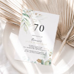 金ゴールドユーカリ書道70th誕生日パーティー 招待状<br><div class="desc">この金ゴールドユーカリ書道70th誕生日パーティーへの招待は素朴な誕生日パーティーに最適である。この芸術的デザインは手描きの水彩金ゴールドと緑の葉、自然のインスパイア美しいを特徴とする。</div>