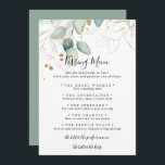 金ゴールドユーカリ結婚スのメキスをするニューゲームカード<br><div class="desc">この金ゴールド結婚ユーカリのキスをするメニューゲームカードは素朴な結婚式のレセプションに最適である。この芸術的デザインは手描きの水彩金ゴールドと緑の葉、自然のインスパイア美しいを特徴とする。</div>