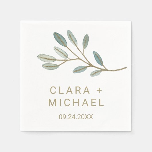 金ゴールドユーカリ結婚プス スタンダードカクテルナプキン (正面)