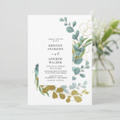 金ゴールドユーカリ緑結婚式招待状 招待状 (スタンド正面)