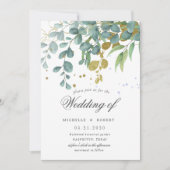 金ゴールドユーカリ緑結婚式招待状 招待状 (正面)