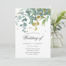 金ゴールドユーカリ緑結婚式招待状 招待状