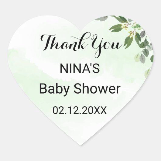 金ゴールドユーカリ葉スグリーナリーサンキューラウンド ハートシール (正面)