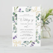 金ゴールドユーカリ・ラベンダー結婚書道 招待状 (スタンド正面)