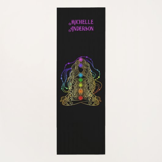 金ゴールドヨガガガールカラフルチャクラ ヨガマット (裏面)