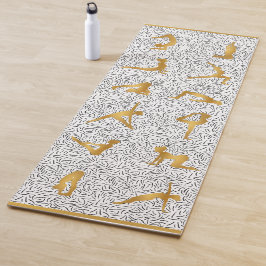 金ゴールドヨガポーズシルエットONブラック&ホワイト ヨガマット
