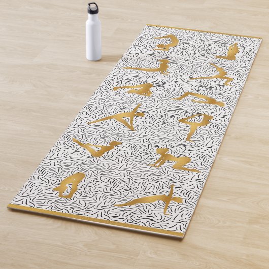 金ゴールドヨガポーズシルエットONブラック&ホワイト ヨガマット (インサイチュ)