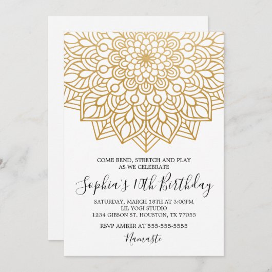 金ゴールドヨガ誕生日招待状 招待状 (正面/裏面)