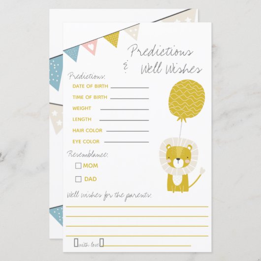 金ゴールドライオンの予測とWell Wish赤ちゃんシャワーゲーム (正面/裏面)