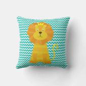 金ゴールドライオンオンアクアブルーとホワイトシェブロンストライプ クッション (裏面)