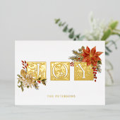 金ゴールドライトジョイブロック文字（ポインセチア付き） 箔シーズンカード (立ち正面)