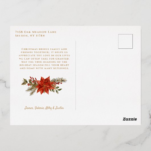 金ゴールドライトジョイブロック文字（ポインセチア付き） 箔シーズンポストカード (裏面)