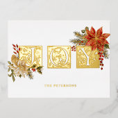 金ゴールドライトジョイブロック文字（ポインセチア付き） 箔シーズンポストカード (正面)