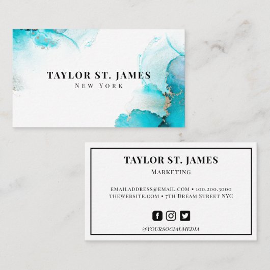 金ゴールドライトブルー絵画の（ばちゃばちゃ）跳ねるプロフェッショナルバス 名刺 (正面/裏面)