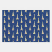 金ゴールドライトランドスプルースの木をネイビーブルーに ラッピングペーパーシート (正面)