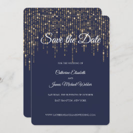 金ゴールドライト、ミッドナイトブルー、日付の保存 招待状