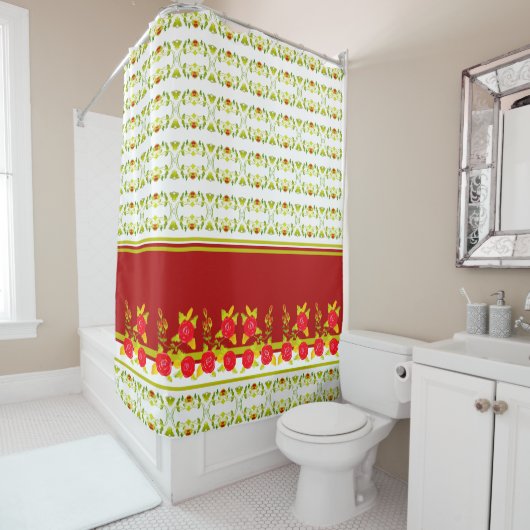 金ゴールドライムグリーンとブルゴーニュ シャワーカーテン (インサイチュ)