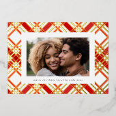金ゴールドラインの挿入Plaidクリスマスフレーム写真 箔シーズンカード (正面)