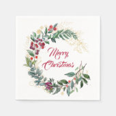 金ゴールドラインアートとレッドベリーのクリスマス スタンダードカクテルナプキン (正面)