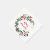 金ゴールドラインアートとレッドベリーのクリスマス スタンダードカクテルナプキン (角)