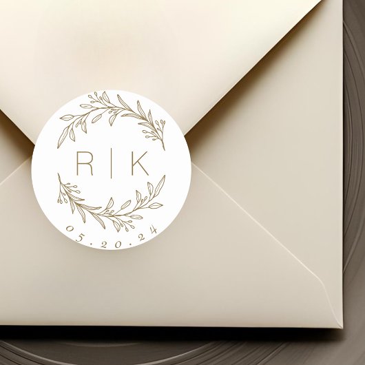 金ゴールドラインアートボタニカルリース結婚ズモノグラム ラウンドシール