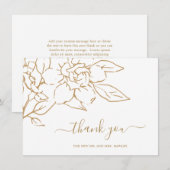 金ゴールドラインアートマグノリアフローラエレガントな結婚式 サンキューカード (正面/裏面)