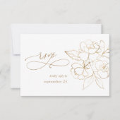 金ゴールドラインフローラオン白&金ゴールドと食事RSVP 出欠カード (正面)